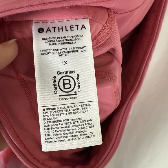 Athleta Printed Run with It Shorts Women's 1X Pink 4.5" Inseam Lined Zip Pocket - Picture 6 of 10